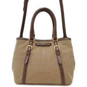 Prada Logo Jacquard 2way Tote Bag Brown